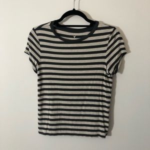 american eagle grey and cream striped tee
